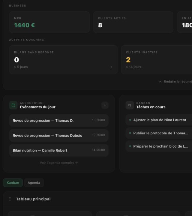 Vue resserrée des priorités du coach sur mobile
